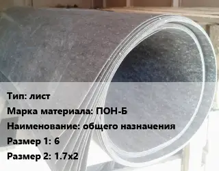 Паронит лист ПОН-Б общего назначения 6х1.7х2